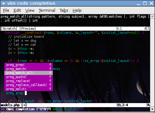pic of code completion in vim